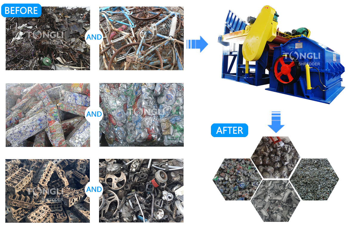 crushing various waste metal materials