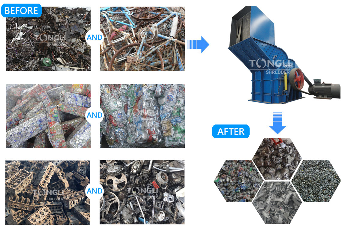 crushing various waste metal materials